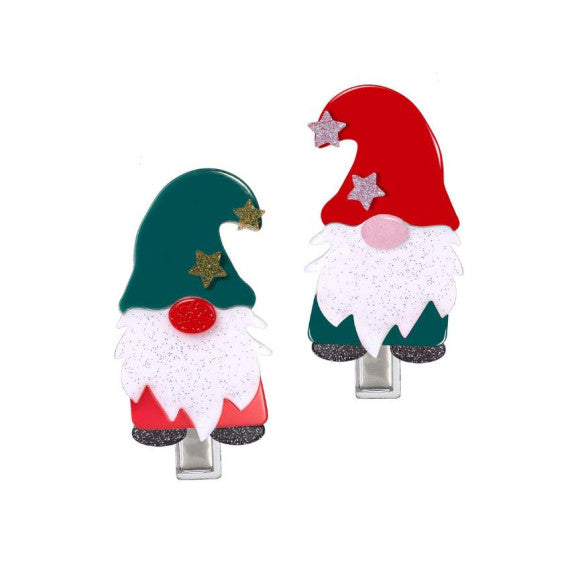 Xmas Gnome Red + Green Hat Alligator Clip