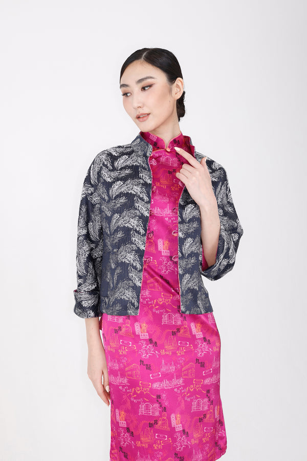 PRESLEY HK Print Reversible Oriental Jacket (Fuchsia/ Navy)