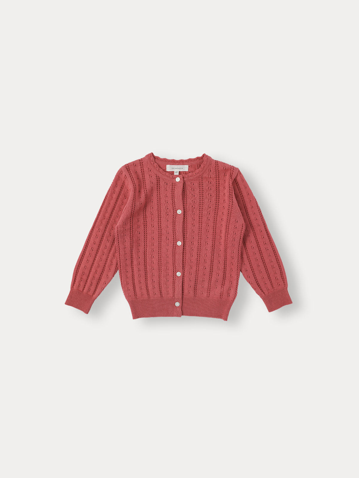 Flutter Eyelet Knit Cardigan - Cherry Pink
