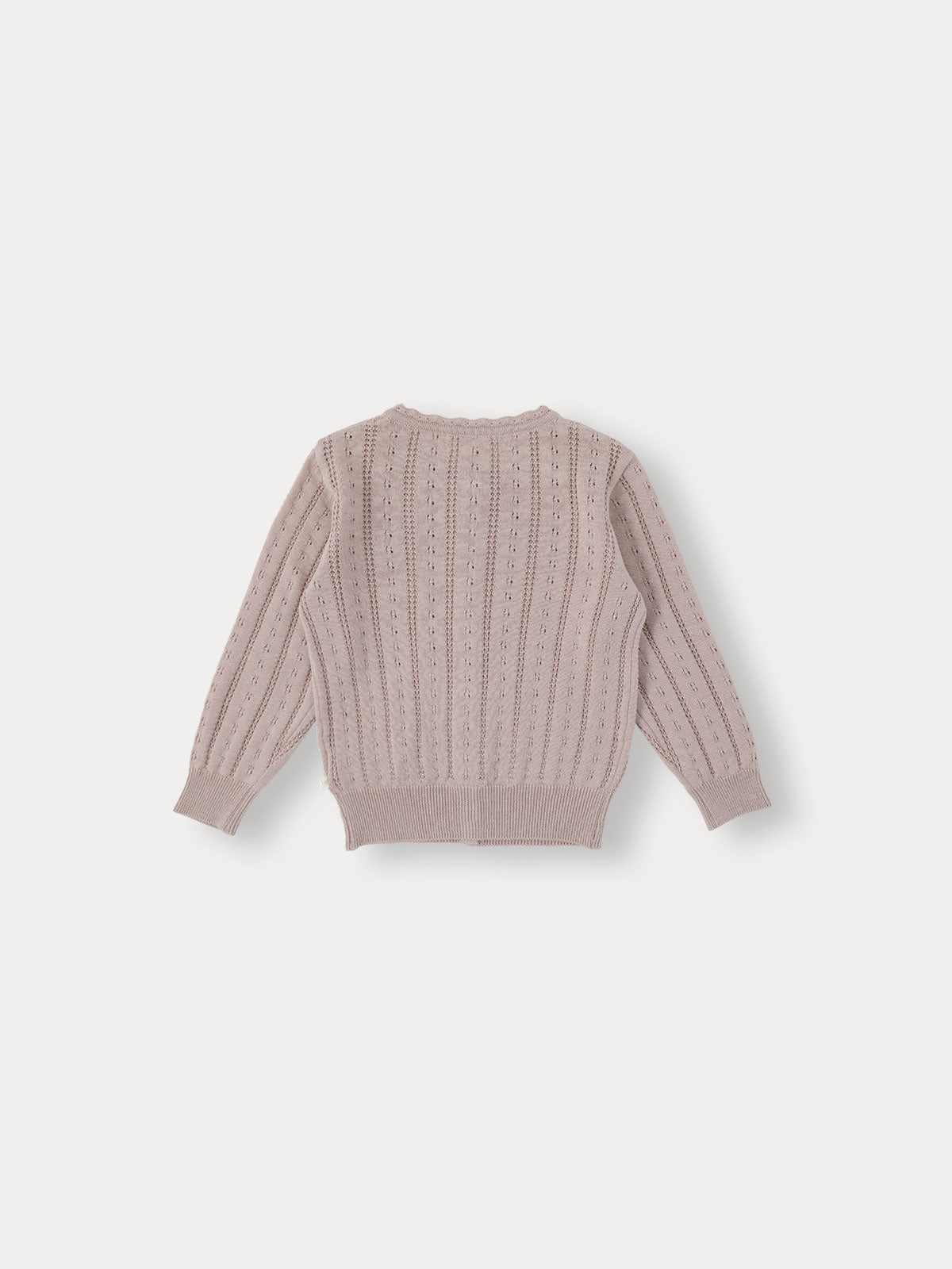 Flutter Eyelet Knit Cardigan - Grayish Pink