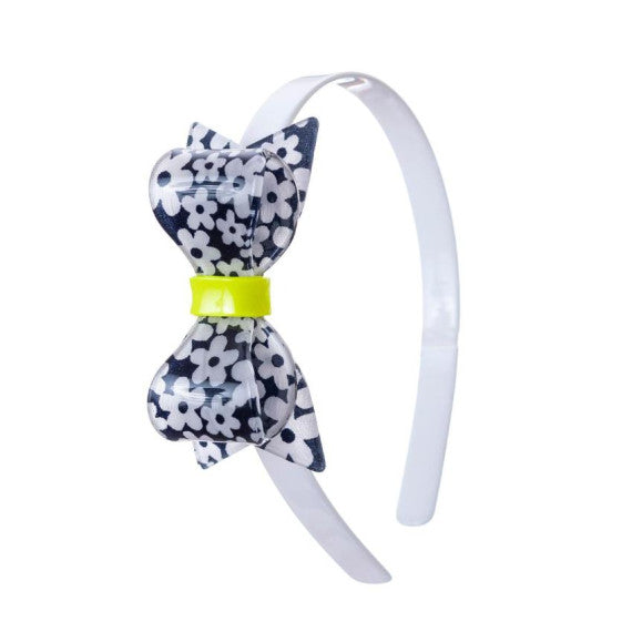 Fat Bow White Navy Flower Print