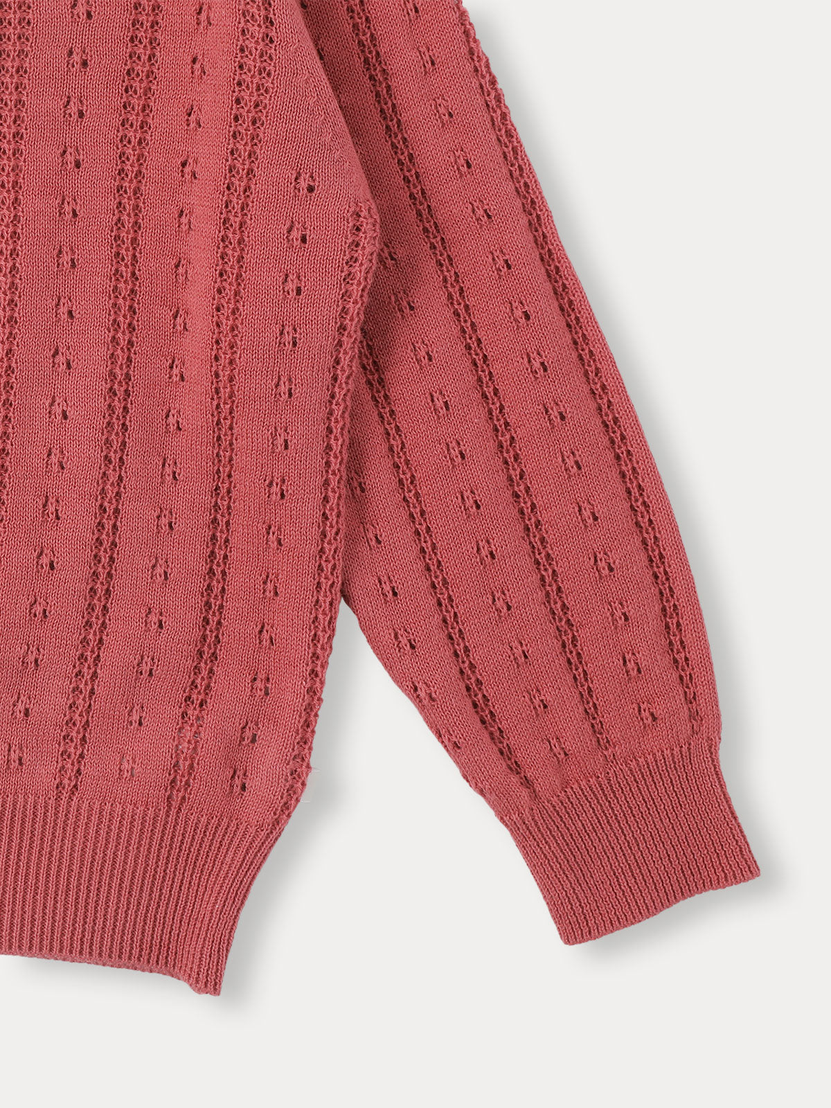 Flutter Eyelet Knit Cardigan - Cherry Pink