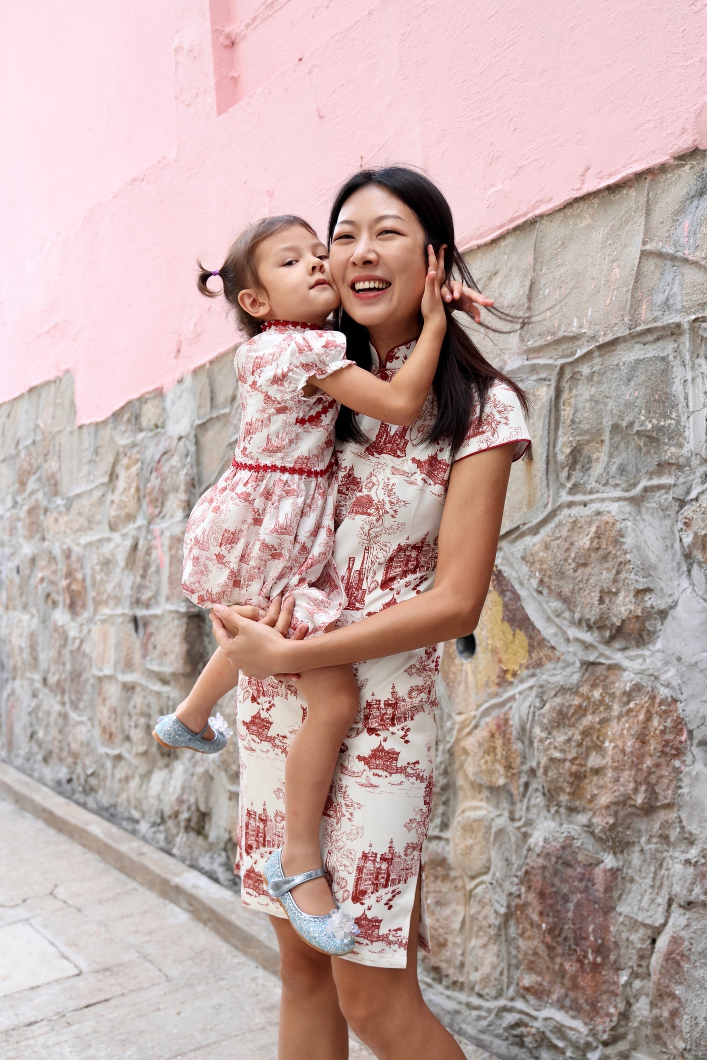 MIMI Kids Shanghai Print Gathered Dress (Red)