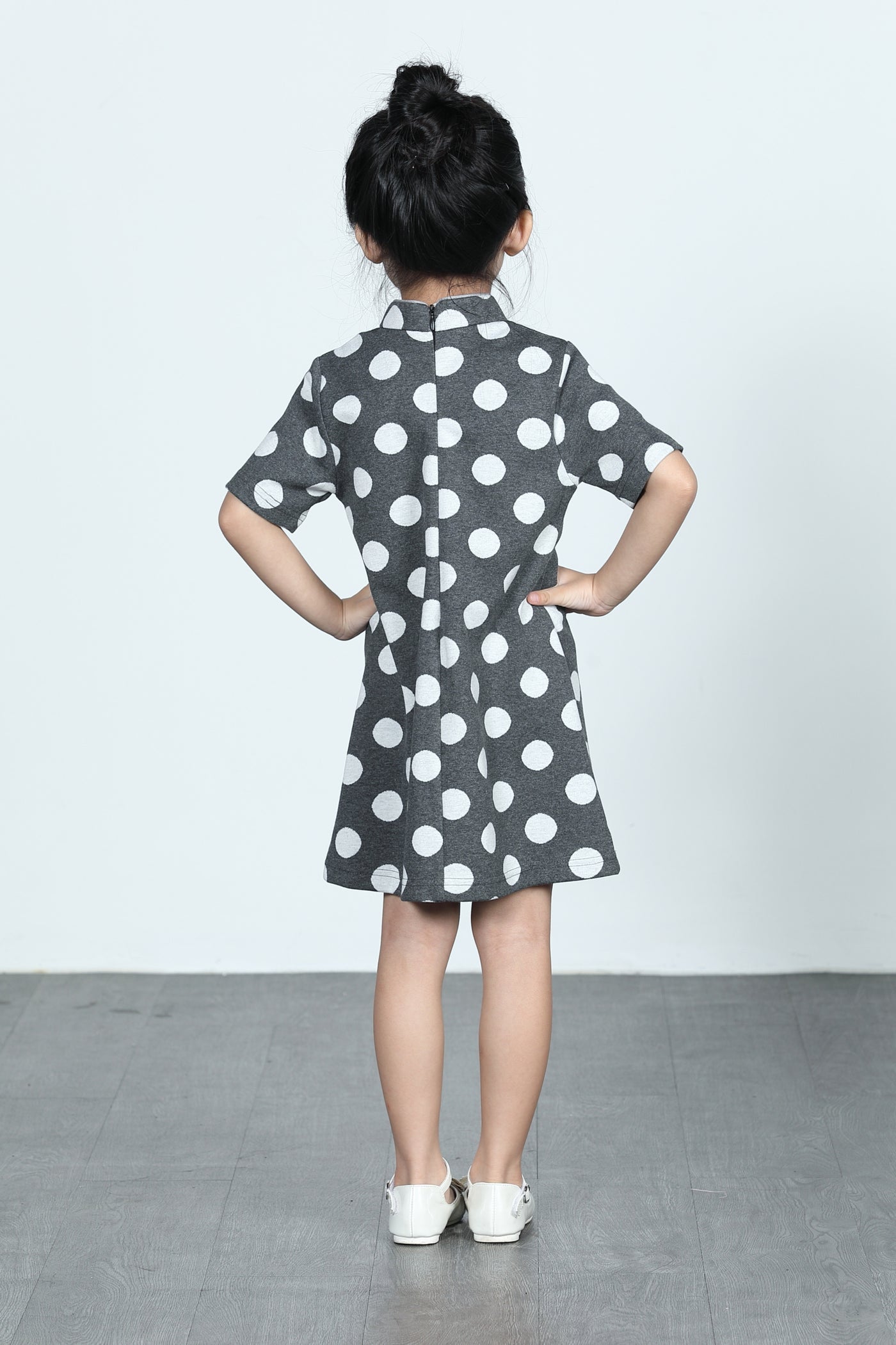 BAMBI Polka Dot Cotton Cheongsam (Grey/ White)