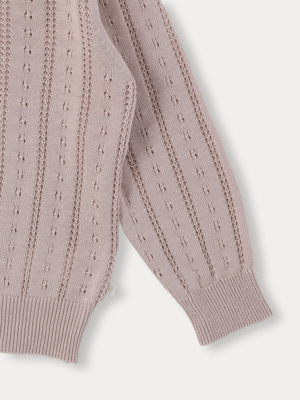 Flutter Eyelet Knit Cardigan - Grayish Pink