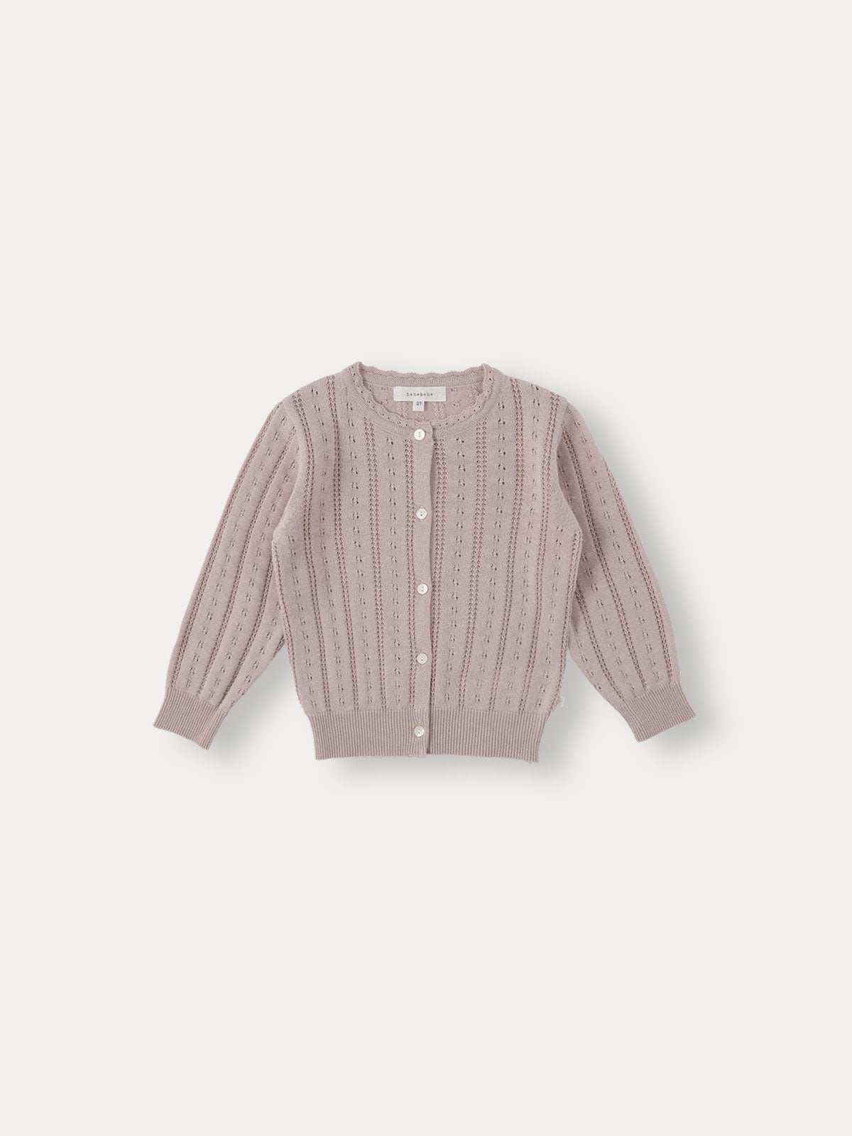 Flutter Eyelet Knit Cardigan - Grayish Pink