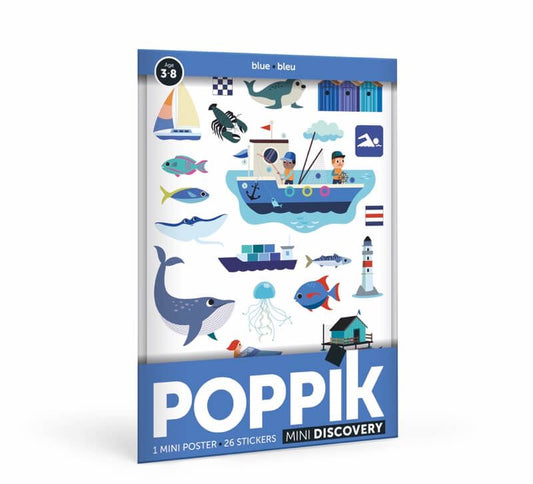 Poppik - Stickers Mini Poster + 26 Stickers The Sea – Blue (3-8 years)