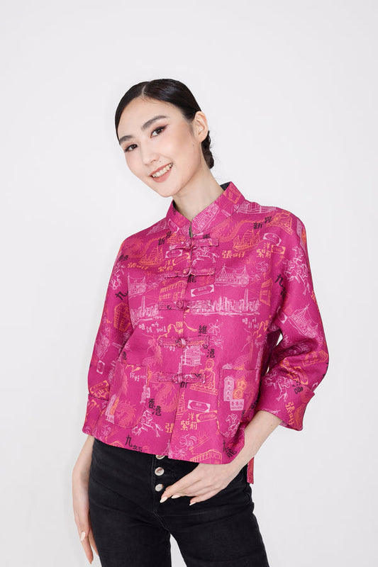PRESLEY HK Print Reversible Oriental Jacket (Fuchsia/ Navy)