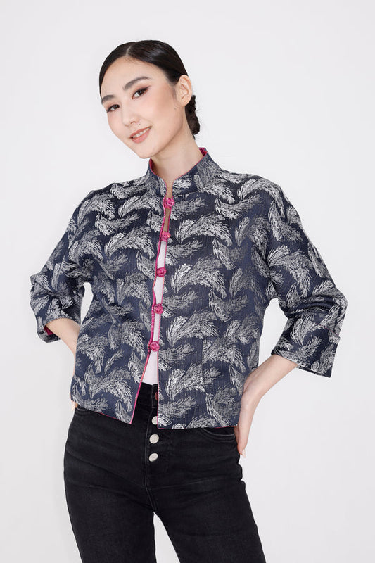 PRESLEY HK Print Reversible Oriental Jacket (Fuchsia/ Navy)