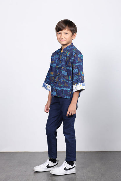 RIGEL Kids' HK Print Reversible Jacket (Navy)
