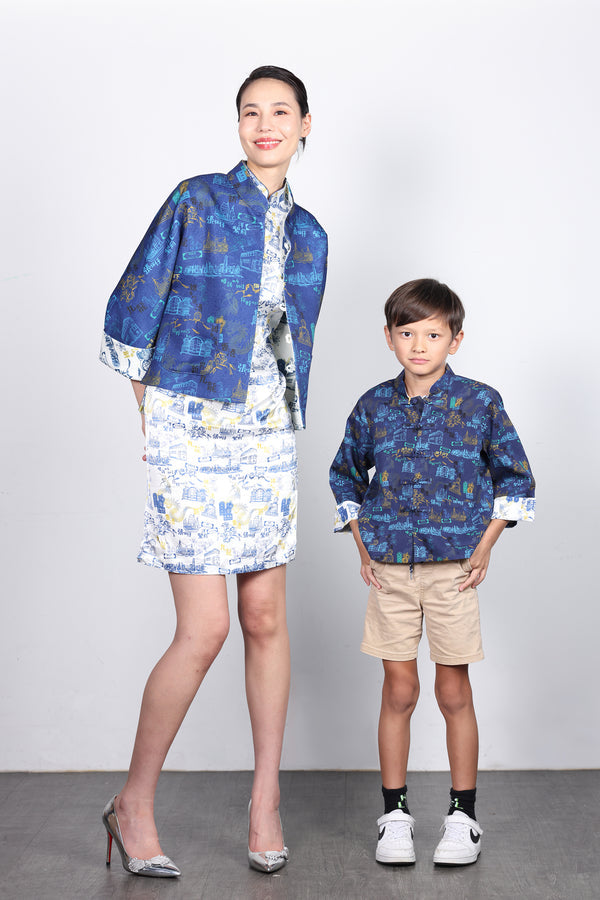 PRESLEY HK Print Reversible Oriental Jacket (White/Navy)