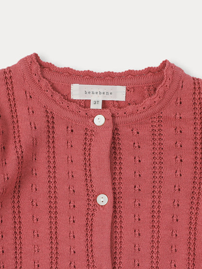 Flutter Eyelet Knit Cardigan - Cherry Pink