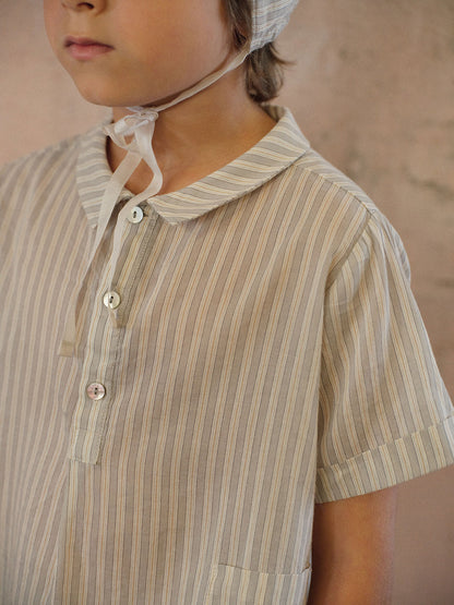 Ian Stripe Half Shirt - Grayish Mint