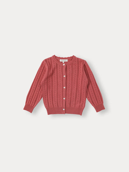 Flutter Eyelet Knit Cardigan - Cherry Pink