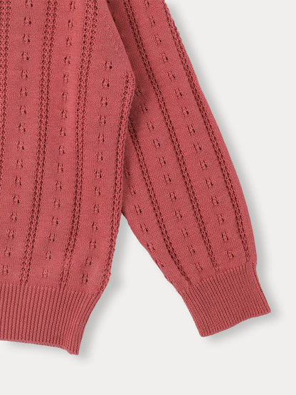 Flutter Eyelet Knit Cardigan - Cherry Pink