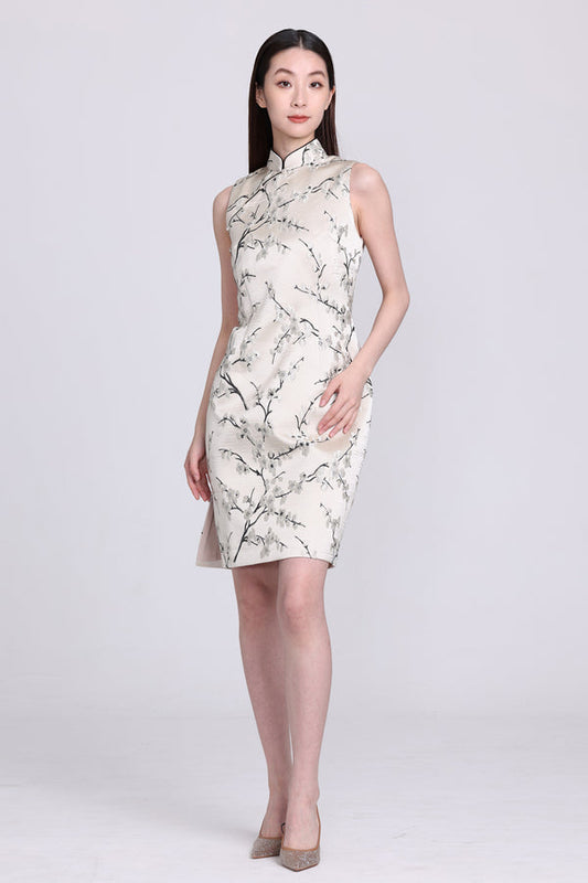 PAMELA Plum Brocade Sleeveless Cheongsam