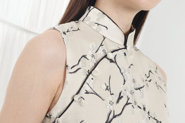 PAMELA Plum Brocade Sleeveless Cheongsam