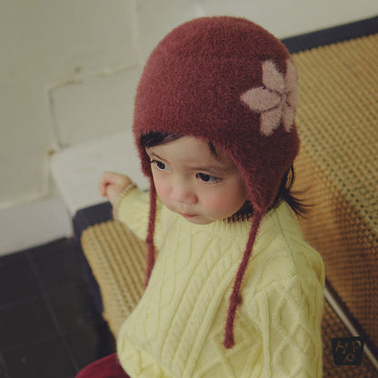 Mink Fluffy Rosy Knit Bonnet