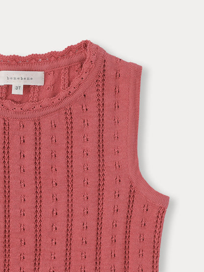 Flutter Eyelet Knit Sleeveless - Cherry Pink