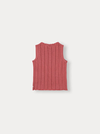 Flutter Eyelet Knit Sleeveless - Cherry Pink