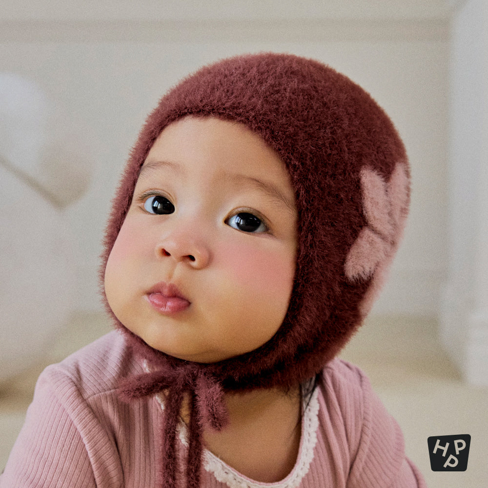 Mink Fluffy Rosy Knit Bonnet