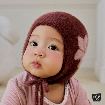 Mink Fluffy Rosy Knit Bonnet