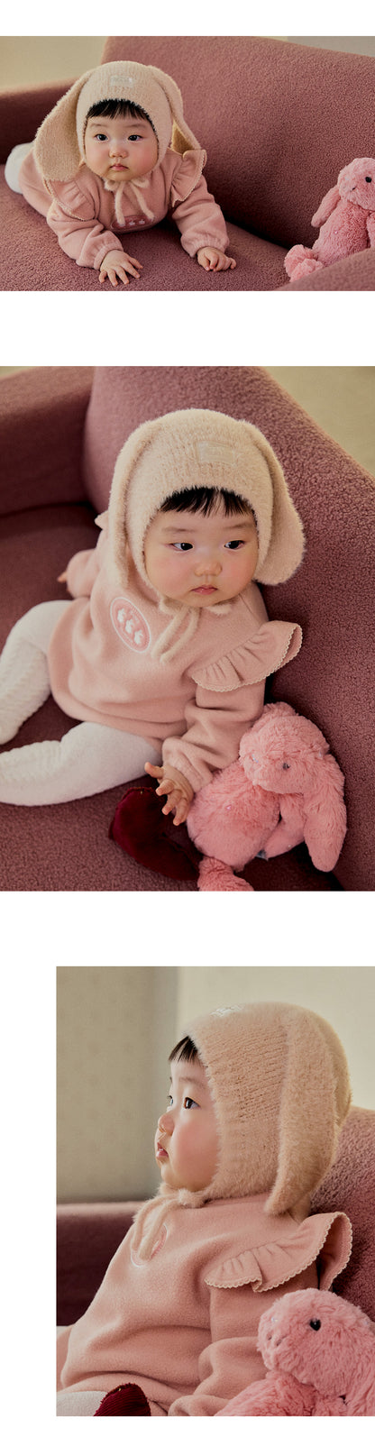 Mink Fluffy Bunny Knit Baby Bonnet