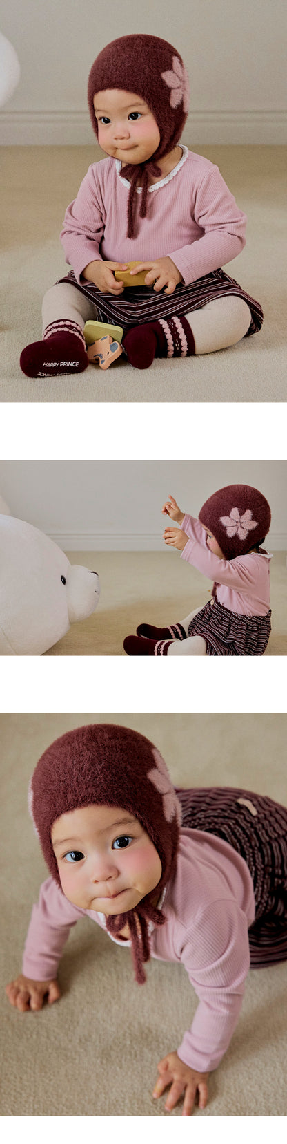 Mink Fluffy Rosy Knit Bonnet