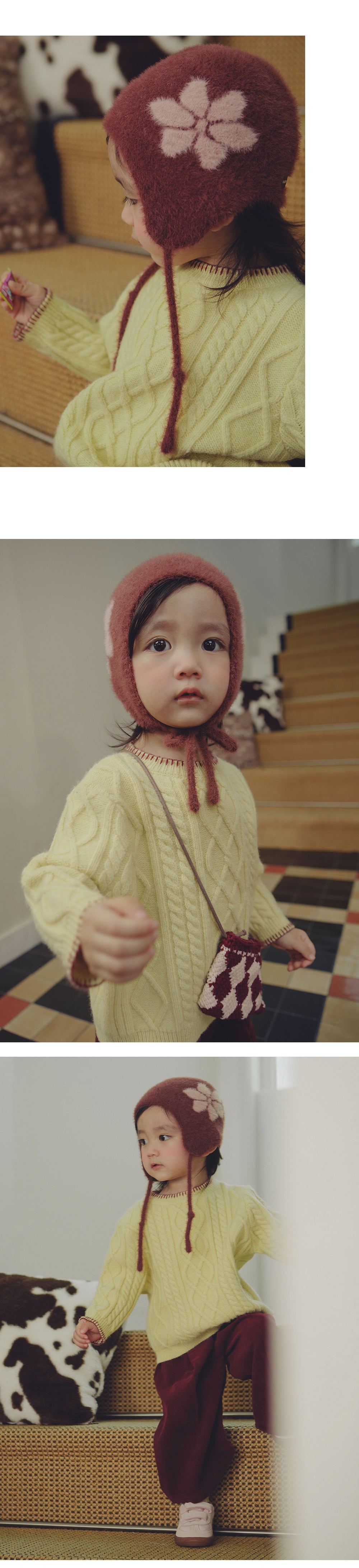 Mink Fluffy Rosy Knit Bonnet