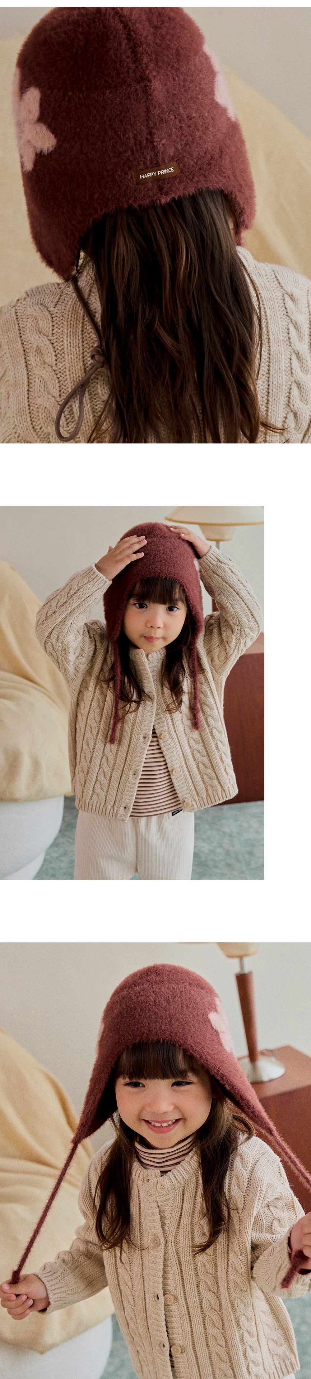 Mink Fluffy Rosy Knit Bonnet