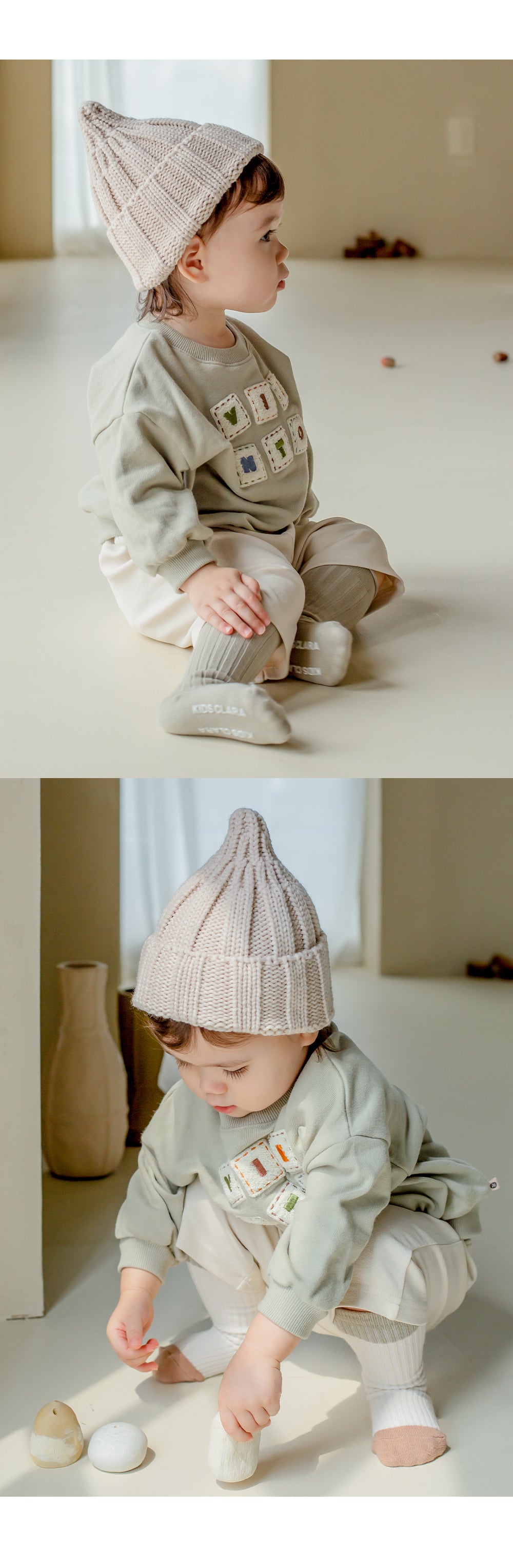Sand knit baby beanie