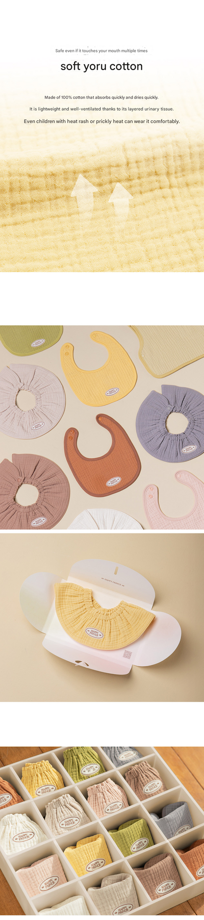 Loving 6-Layer Cotton Gauze Baby Bib 3-Piece Set